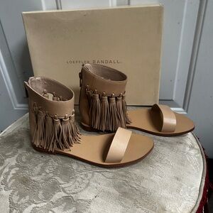 Loeffler Randall Women's Lark Tassel Fringe Ankle Sandals in Nude Sz 5.5